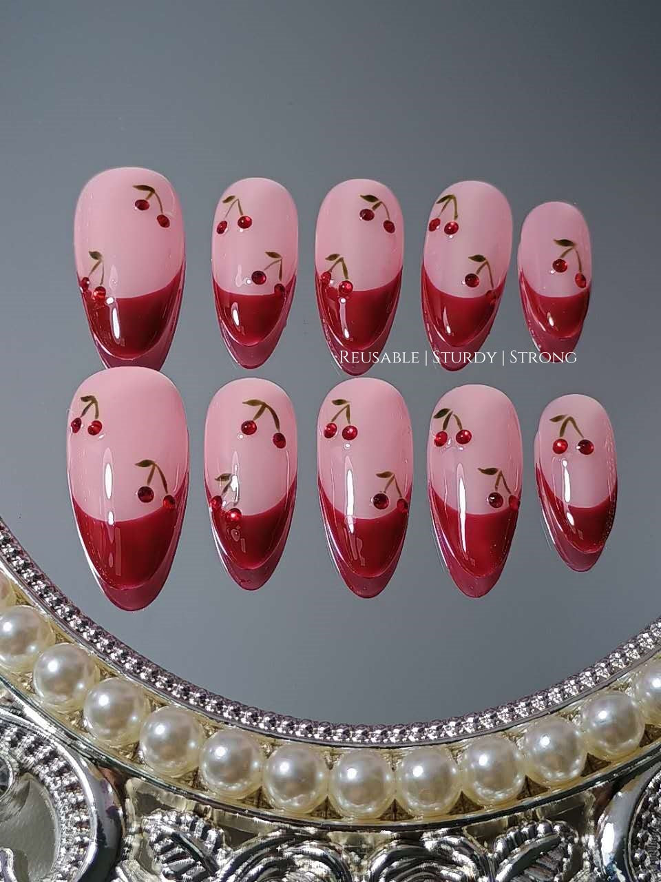 Cherry On Top Maroon Red French Press On Nails