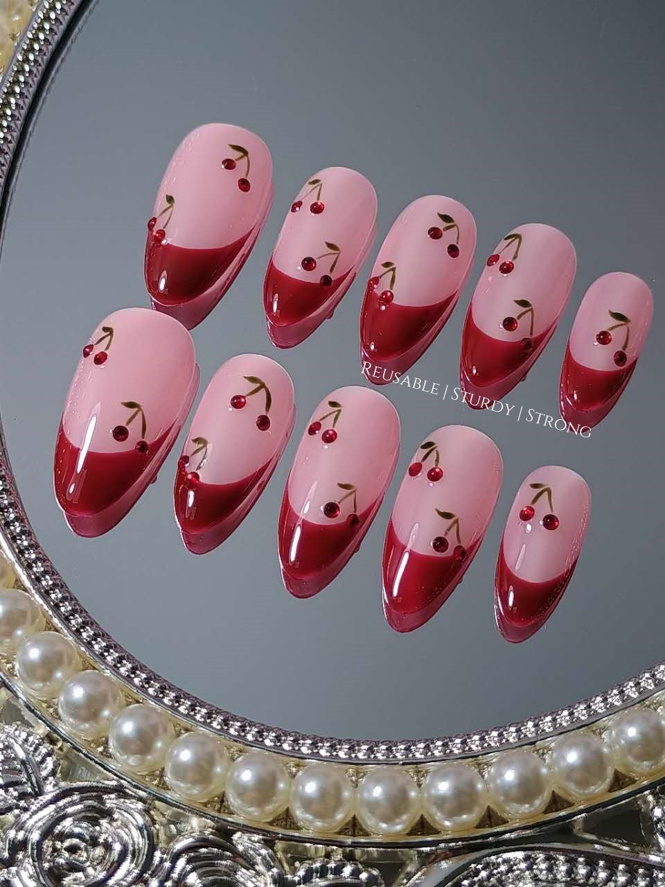 Cherry On Top Maroon Red French Press On Nails