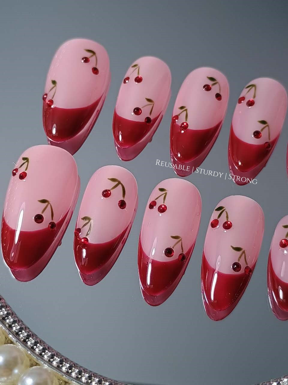 Cherry On Top Maroon Red French Press On Nails