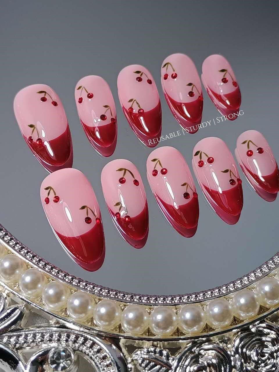 Cherry On Top Maroon Red French Press On Nails